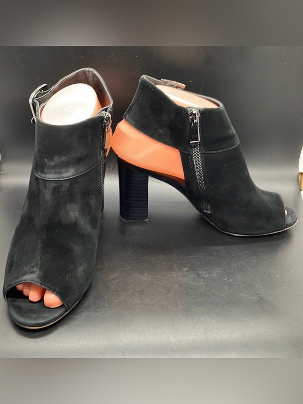 VANELi Belle Black Open Toe Suede Bootie Size 6.5